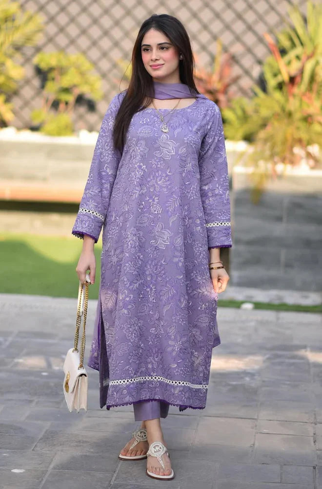 3 Pcs Embroidered Lawn Shirt with Embroidered Chifoon Dupatta V2575