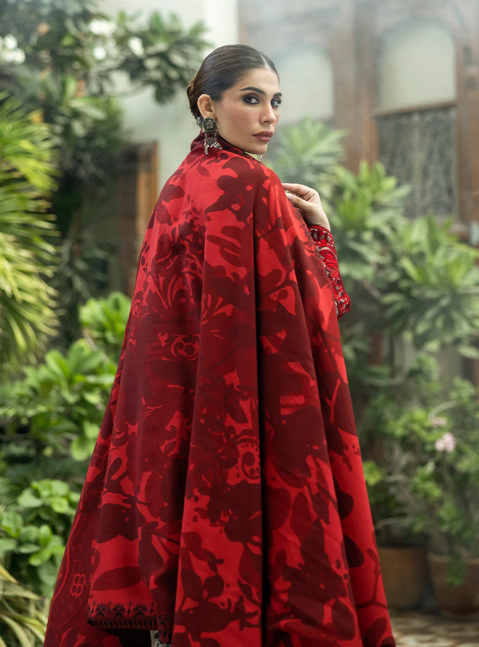 3 Pcs Digital Printed Lawn Shirt Trouser and Dupatta with Embroidered Patches V437