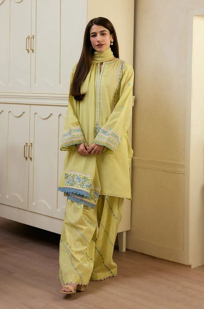 3 Pc Embroidered Lawn Shirt with Embroidered Cotton Net Dupatta V2635