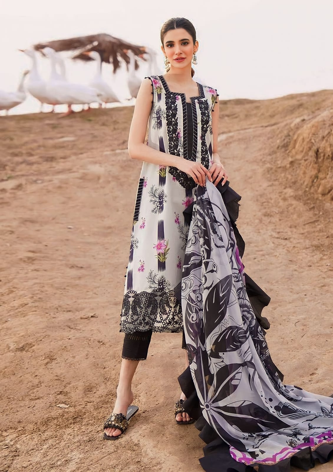 3 Piece Digital Printed Lawn Shirt with Monar Dupatta V79