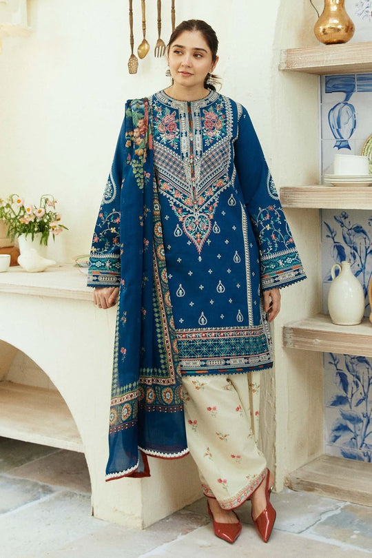 3 Piece Embroidered dhanak Shirt and Trouser with Printed Poly Lawn Dupatta ZS50-3