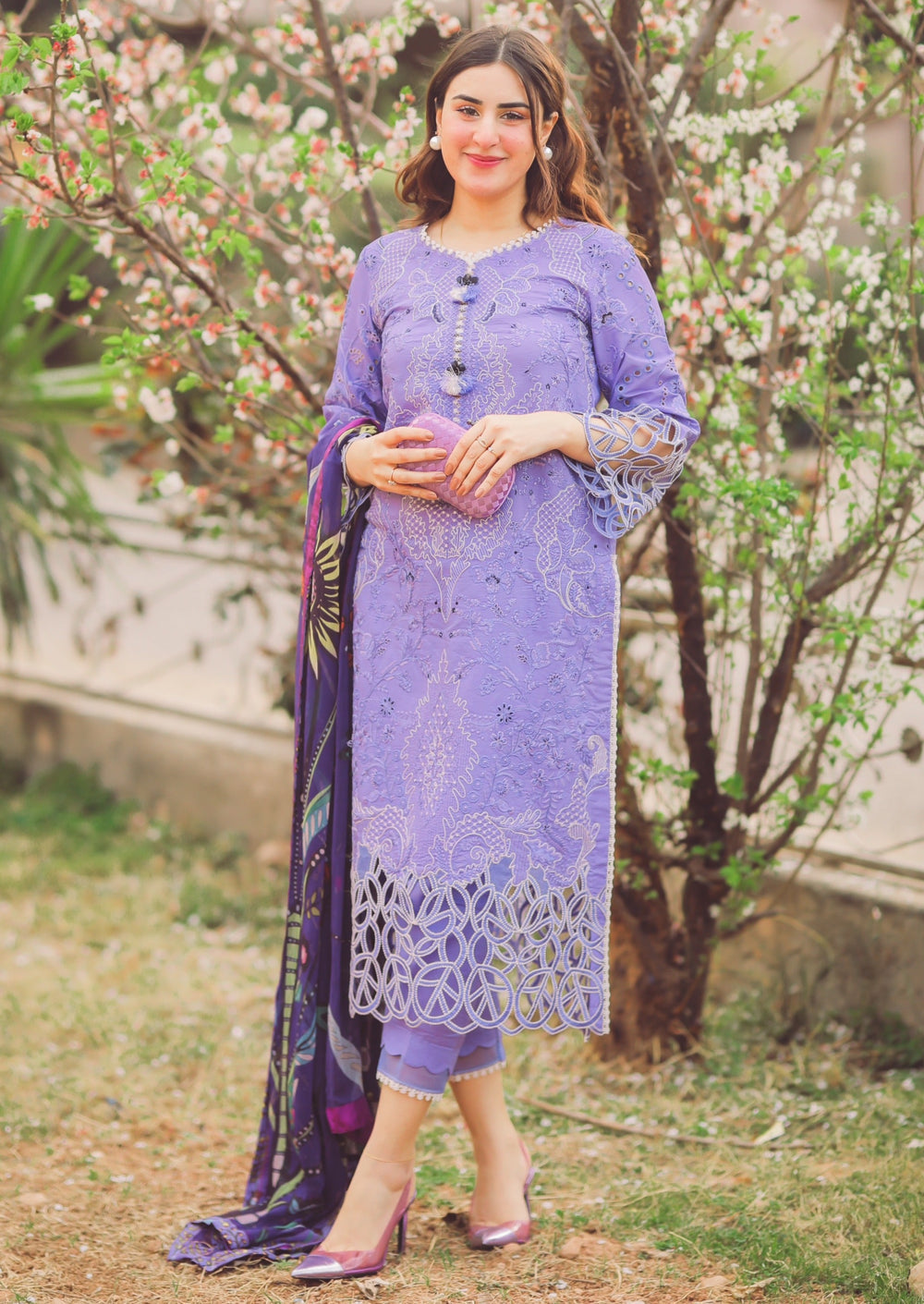 3 Piece Embroidered Lawn Shirt with Digital Printed Poly lawn Dupatta V04