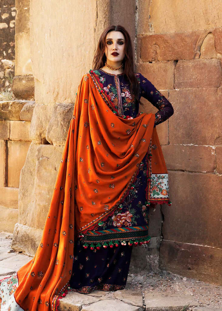 3 Piece Embroided Dhanak Shirt with Embroided Dhanak Shawl AJ 680