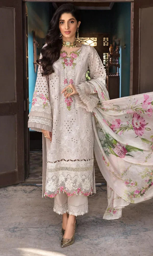 3 piece Embroidered Lawn Shirt with Digital Printed Poly Lawn Dupatta EL12